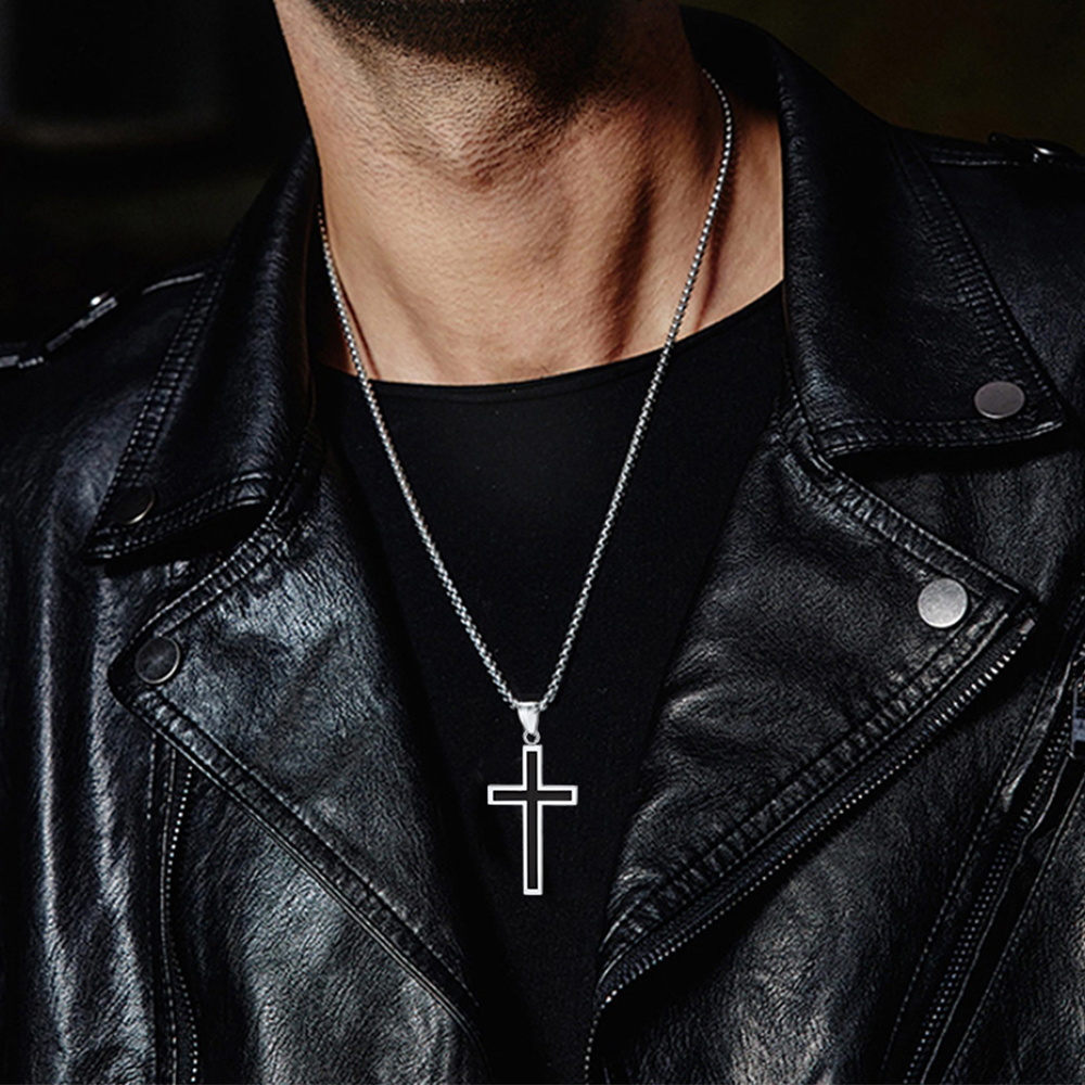 Custom Engravable Cross Necklace for Men With Wheat Chain