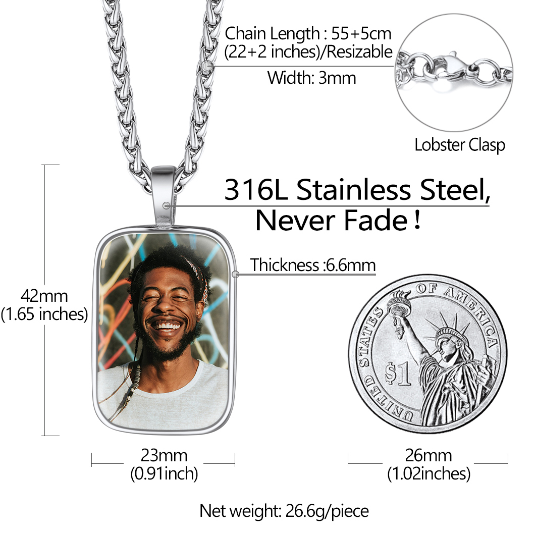 Custom Photo Engraved Message Pendant Necklace for Men Women detail