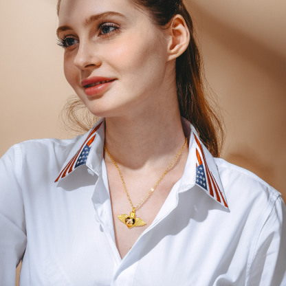 Personalized Angel Wings Urn Necklace for Ashes with Photo model