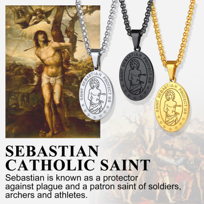 Custom Name Engraved Saint Sebastian Necklace for Women 