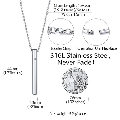 Custom Engraved Cremation Urn Necklace for Ashes size