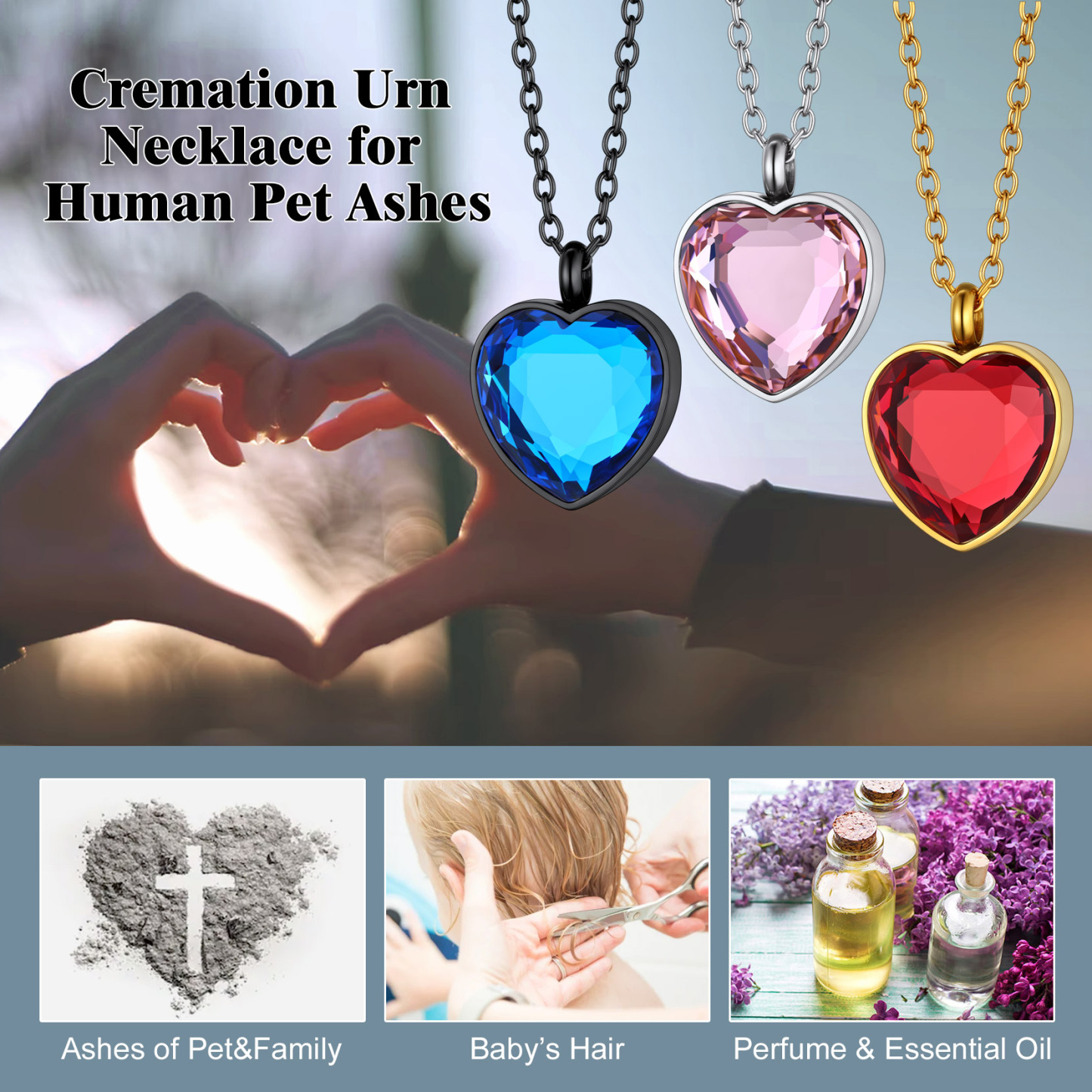 Custom Birthstone Heart Urn Necklaces for Ashes 