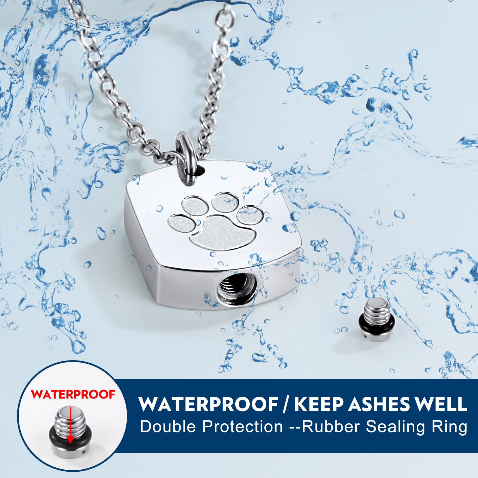 Dog Paw Cremation Urn Necklace Stainless Steel Memorial Jewelry Waterproof