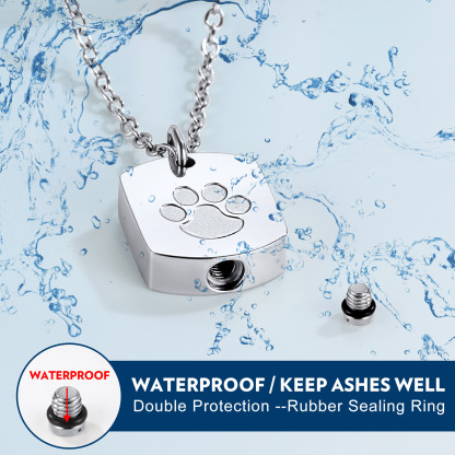 Dog Paw Cremation Urn Necklace Stainless Steel Memorial Jewelry Waterproof