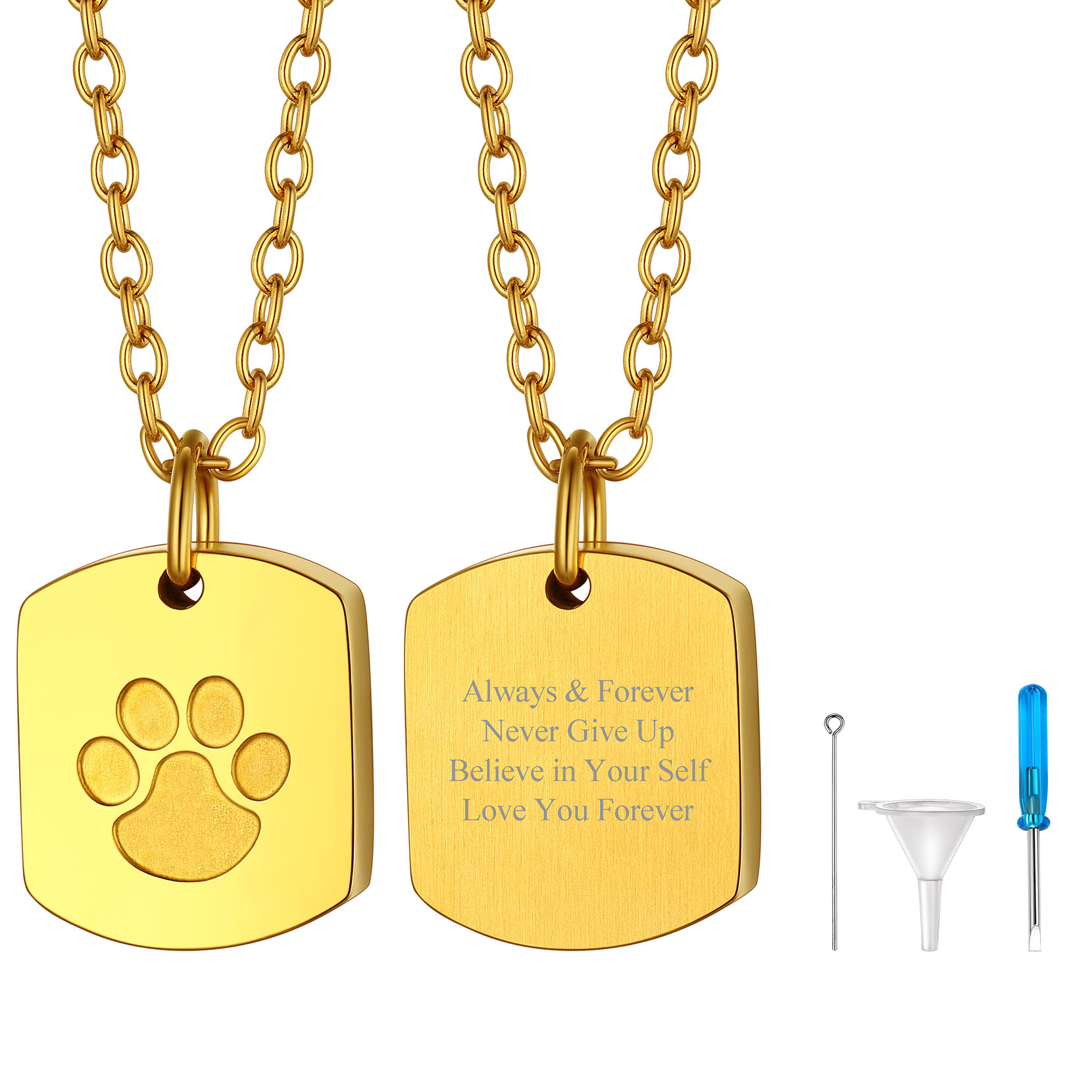 Dog Paw Cremation Urn Necklace Stainless Steel Memorial Jewelry gold