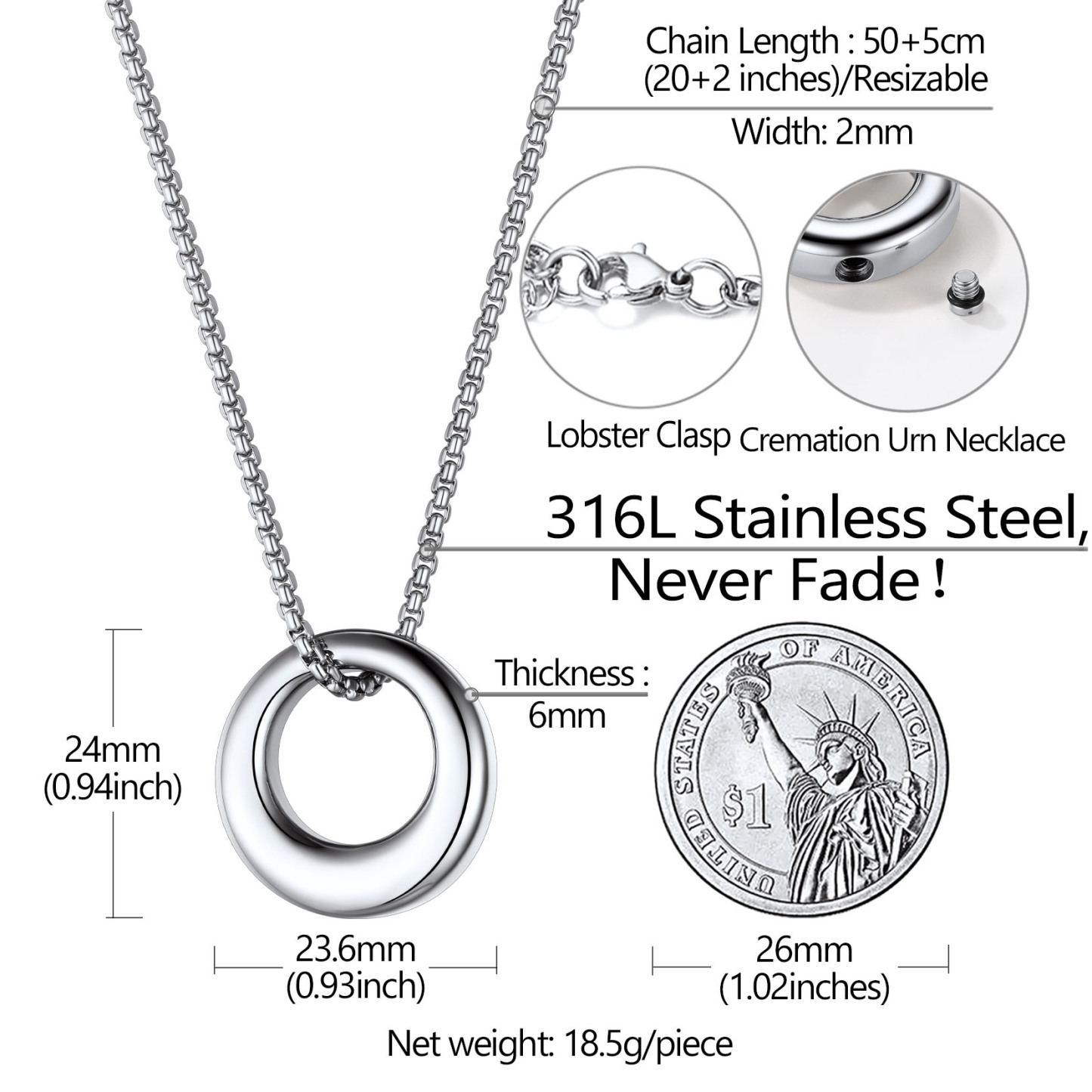 Cremation Jewelry Urn Pendant Necklace for Ashes detail