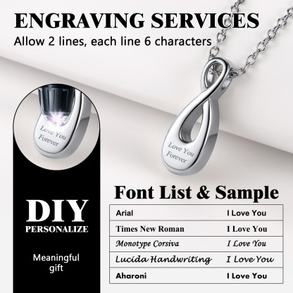 Custom Engraved Urn Cremation Infinity Necklace for Ashes 5 fonts