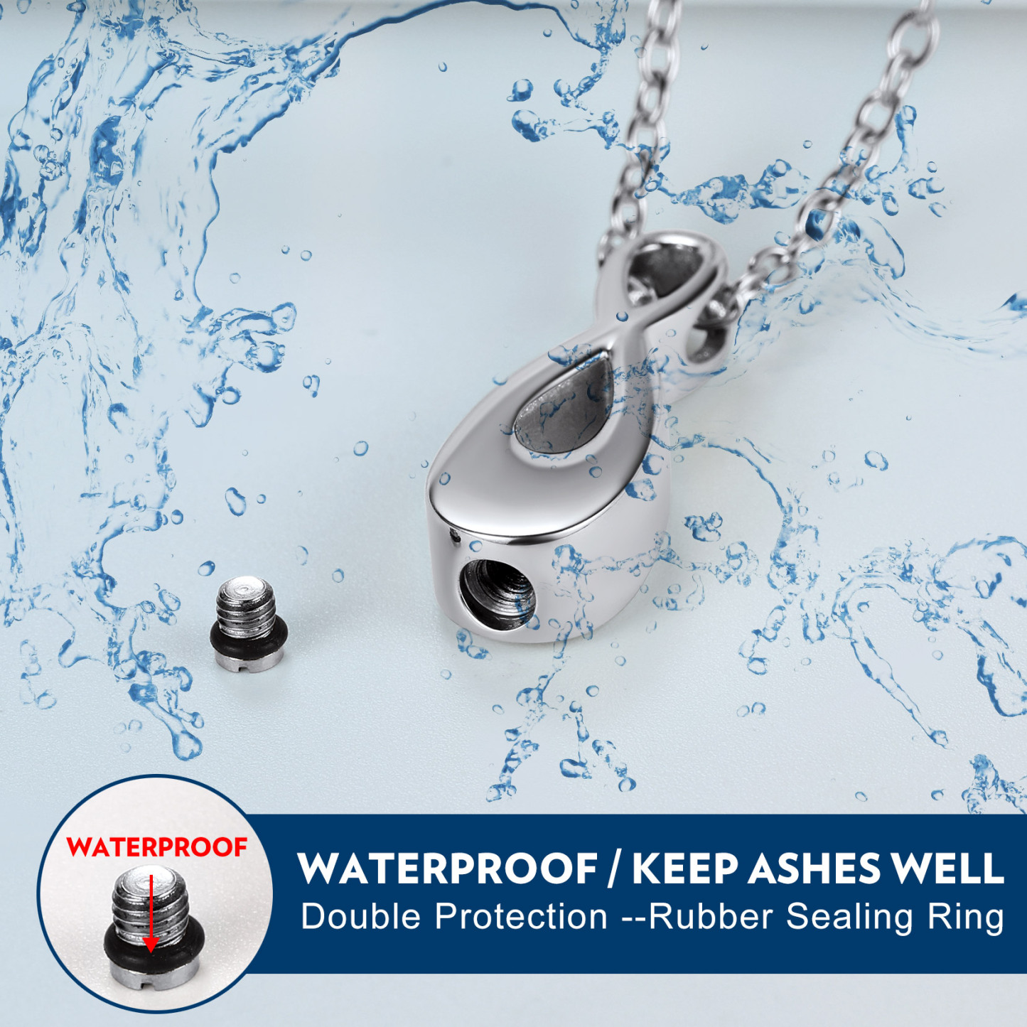 Custom Engraved Urn Cremation Infinity Necklace for Ashes waterproof