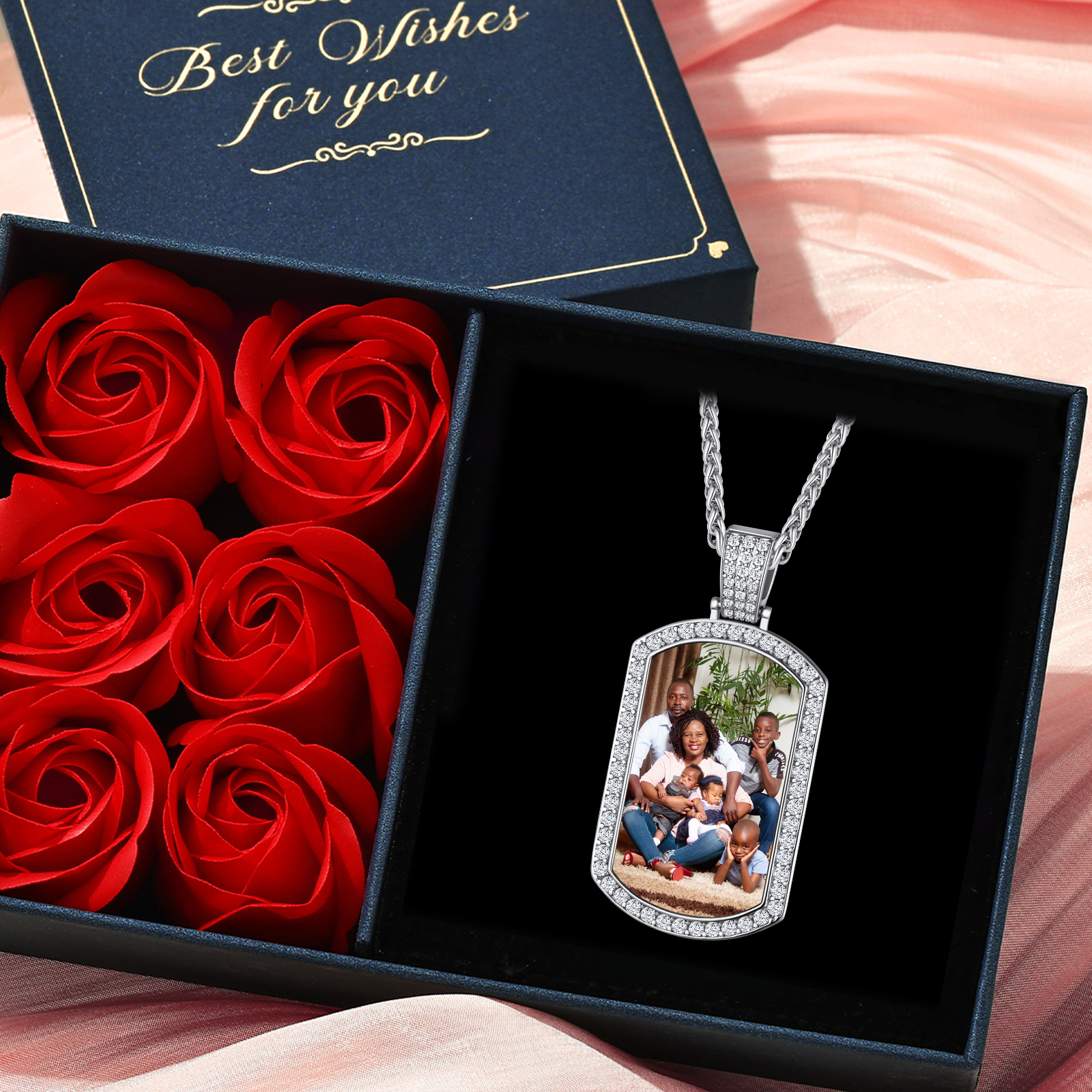 Personalized Photo CZ Dog Tag Pendant Necklace for mom