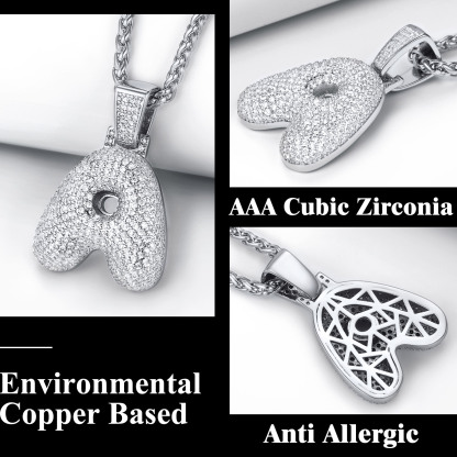Custom Bubble Initial CZ Diamond Pendant Necklace with Letter