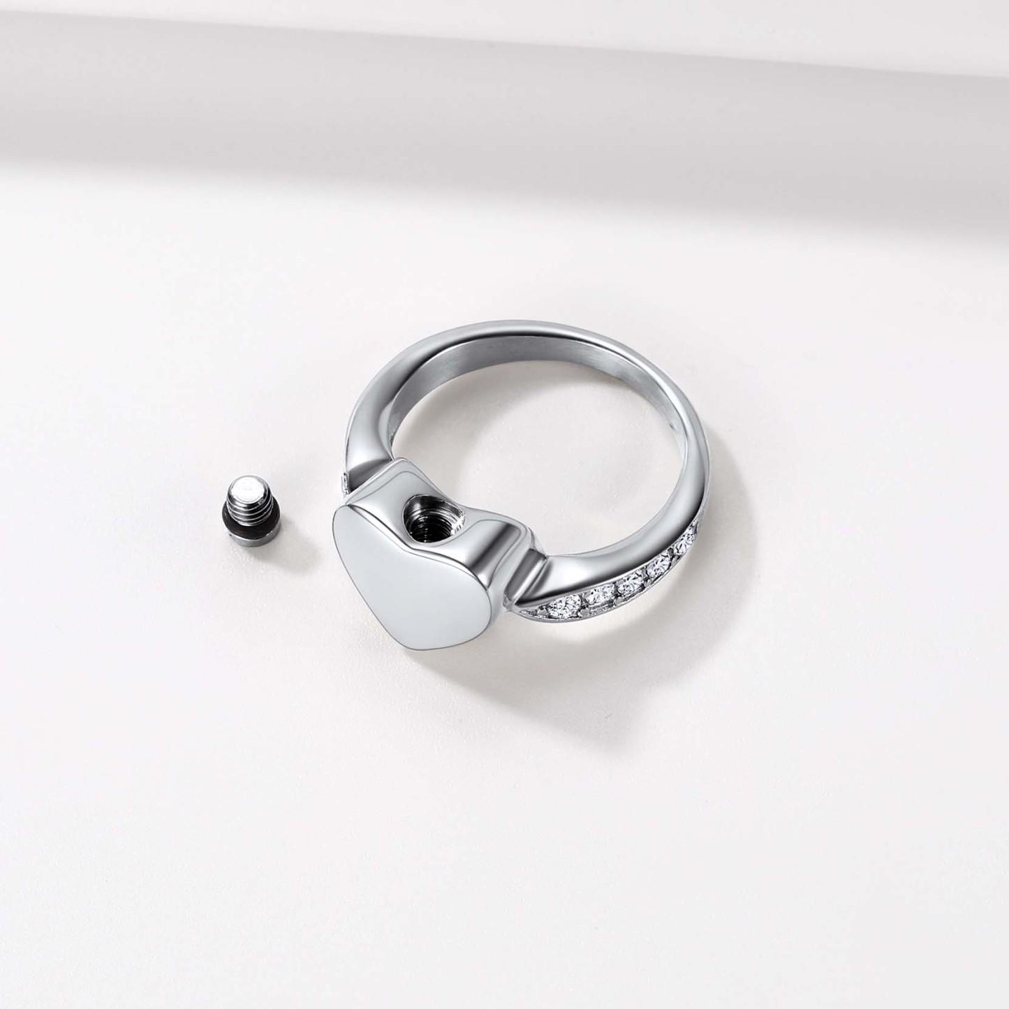 Personalized Stainless Steel Heart Cremation Urn Ring Silver