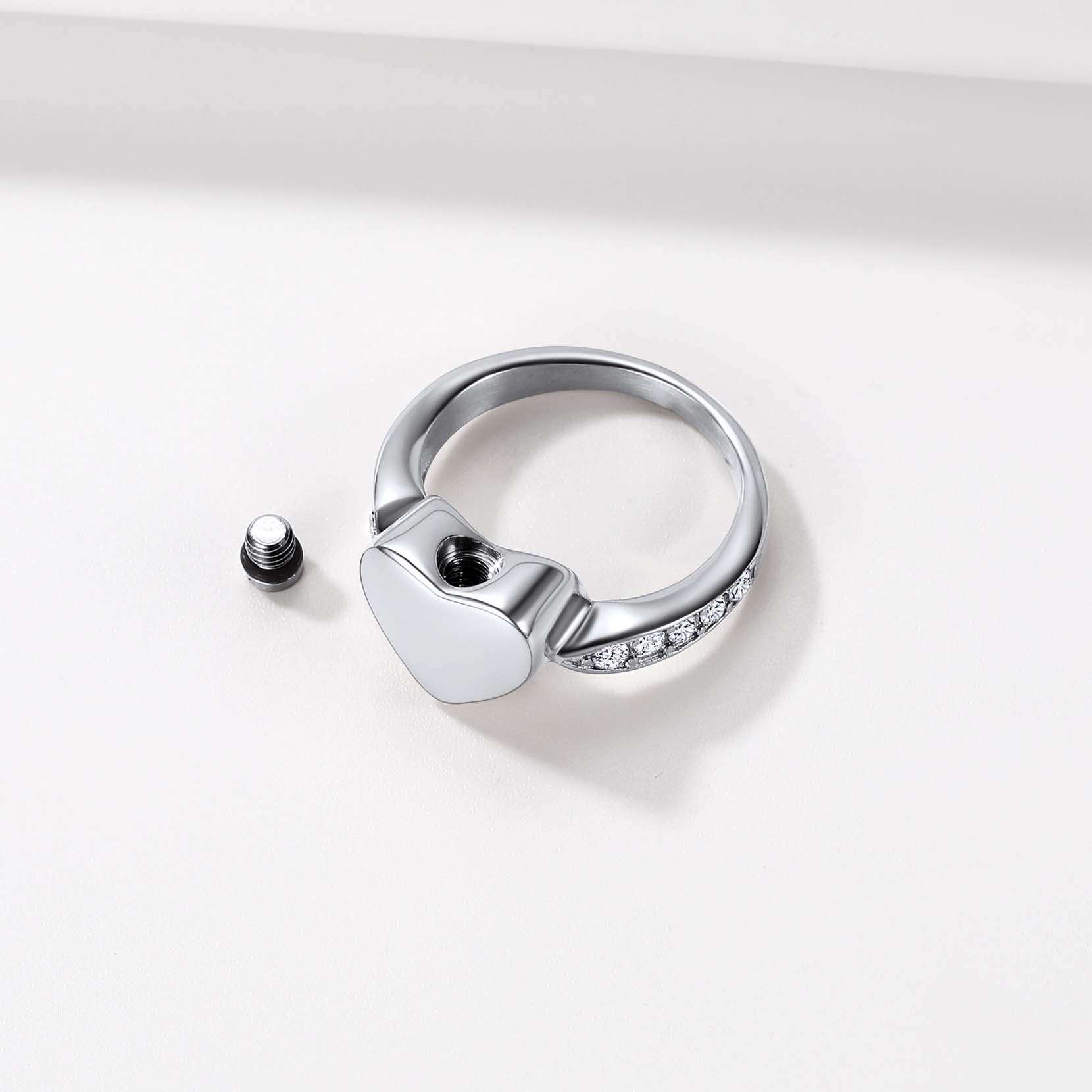 Personalized Stainless Steel Heart Cremation Urn Ring Silver