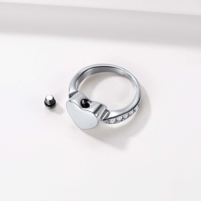 Personalized Stainless Steel Heart Cremation Urn Ring Silver