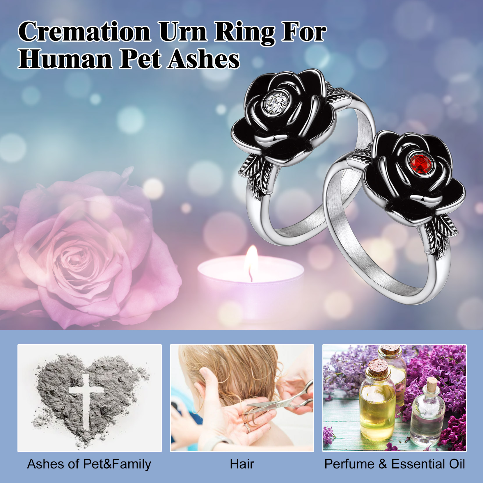 Custom Rose Cremation Urn Ring for Ashes 