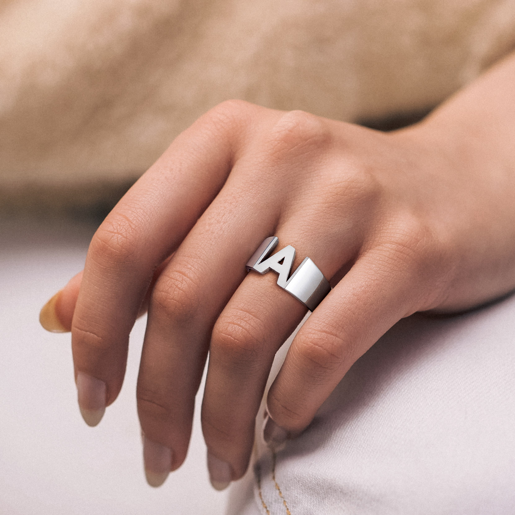 Custom Name Number Signet Rings for Women model detail