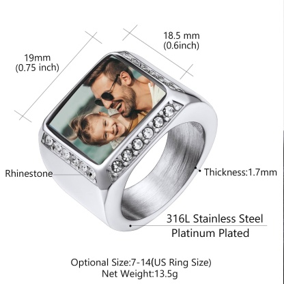 Custom Rectangle Photo Iced Out Picture Signet Ring for Men