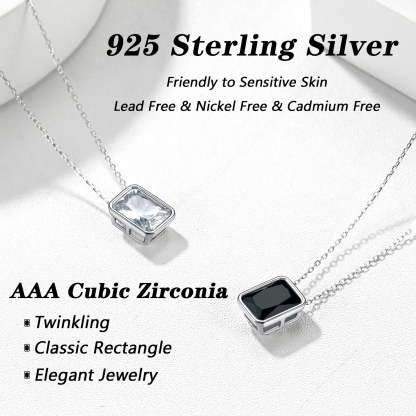Rectangle T-Shaped Pendant Necklace with White CZ 925 Silver detail