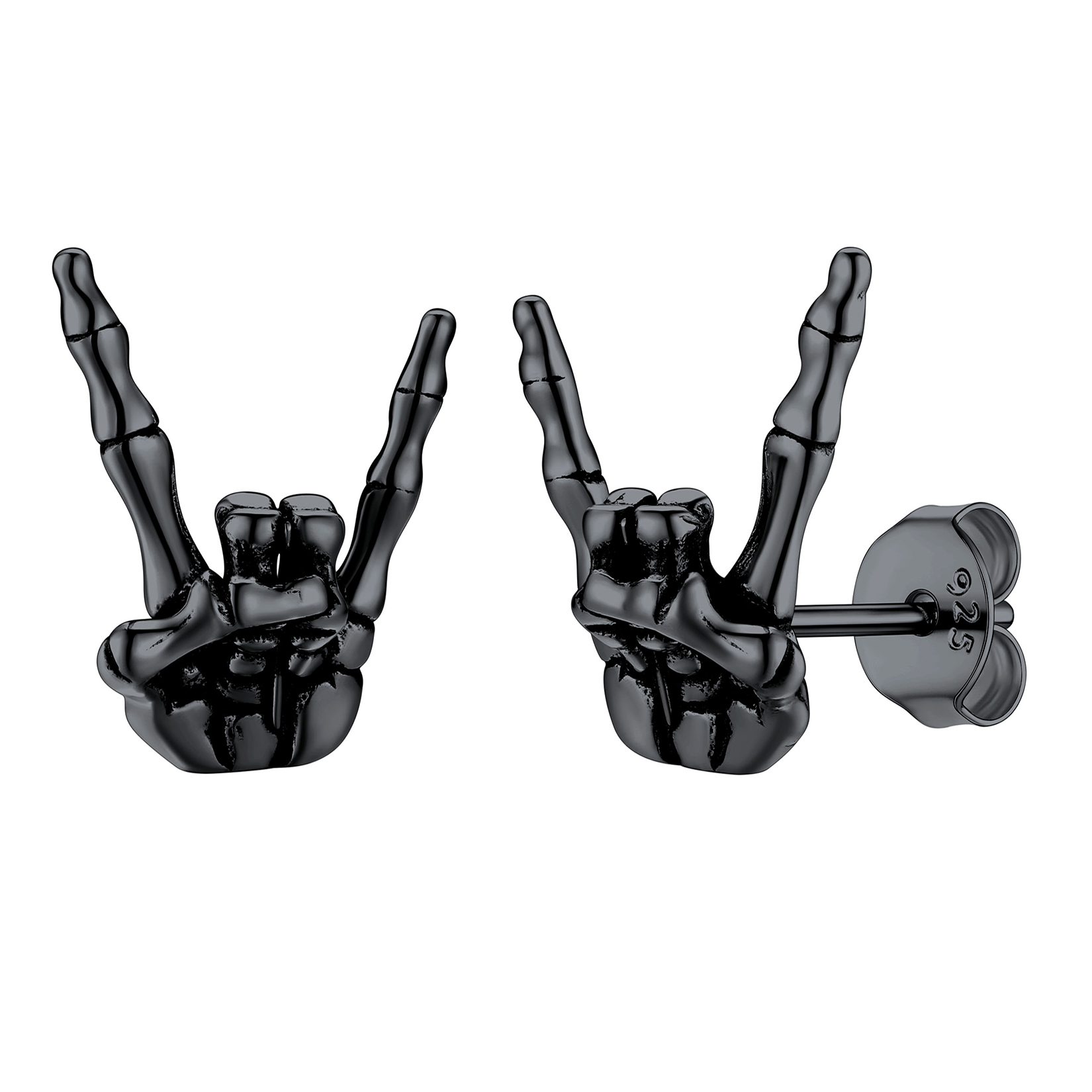 Rock Hand Skeleton Stud Earrings for Men black