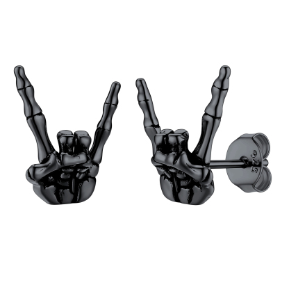 Rock Hand Skeleton Stud Earrings for Men black