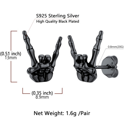 Rock Hand Skeleton Stud Earrings for Men size