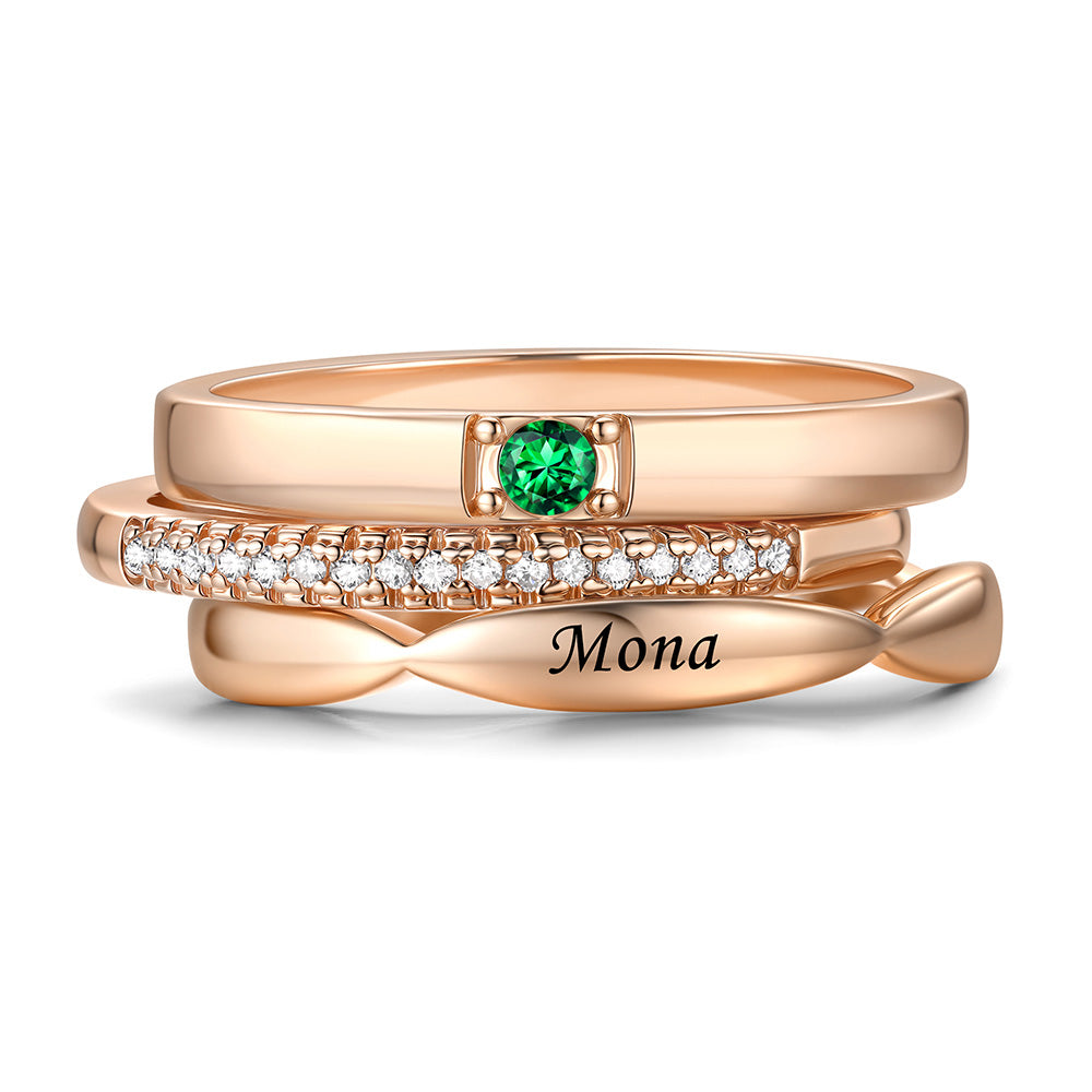 Custom Birthstones Name Stackable Ring for Mom Family rose gold 1