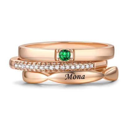 Custom Birthstones Name Stackable Ring for Mom Family rose gold 1