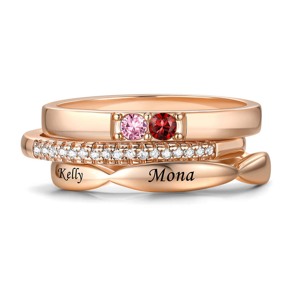 Custom Birthstones Name Stackable Ring for Mom Family rose gold 2