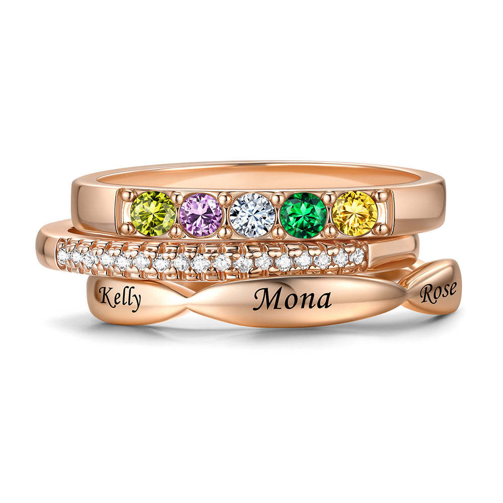 Custom Birthstones Name Stackable Ring for Mom Family rose gold 5