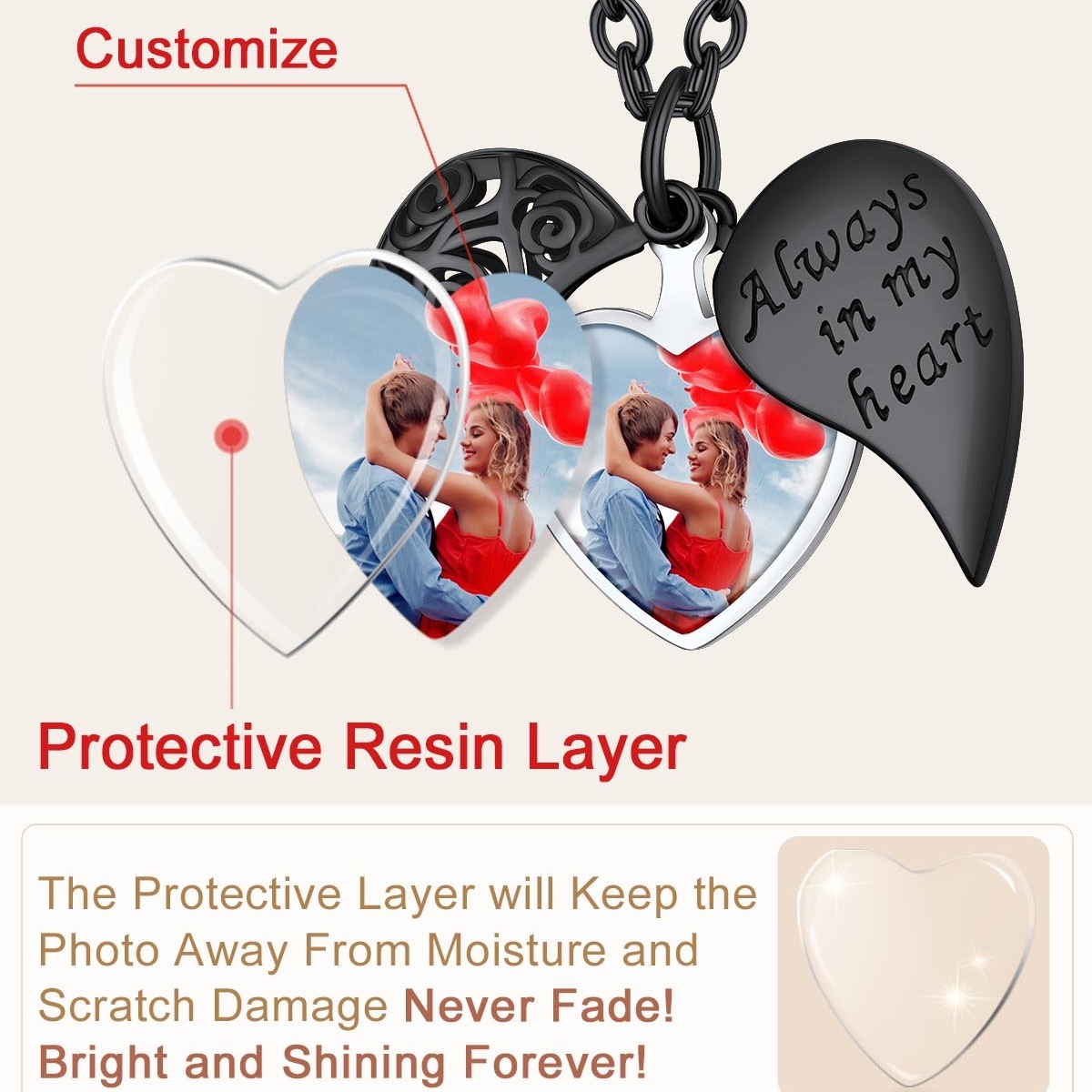 Rose Heart Photo Locket Necklace