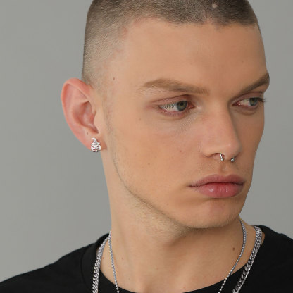 men wearing S925 Silver Pumpkin Jack Earrings