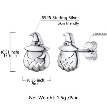 S925 Silver Pumpkin Jack Earrings size