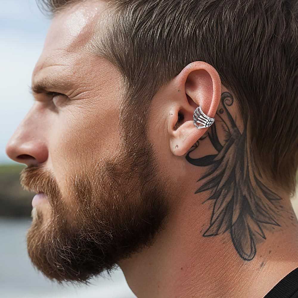 S925 Skeleton Hand Ear Cuffs Non-Pierced Gothic Halloween Jewelry for men