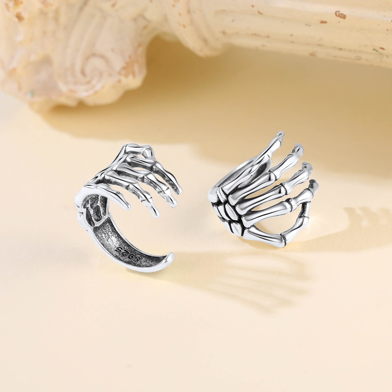S925 Skeleton Hand Ear Cuffs Gothic Halloween Jewelry
