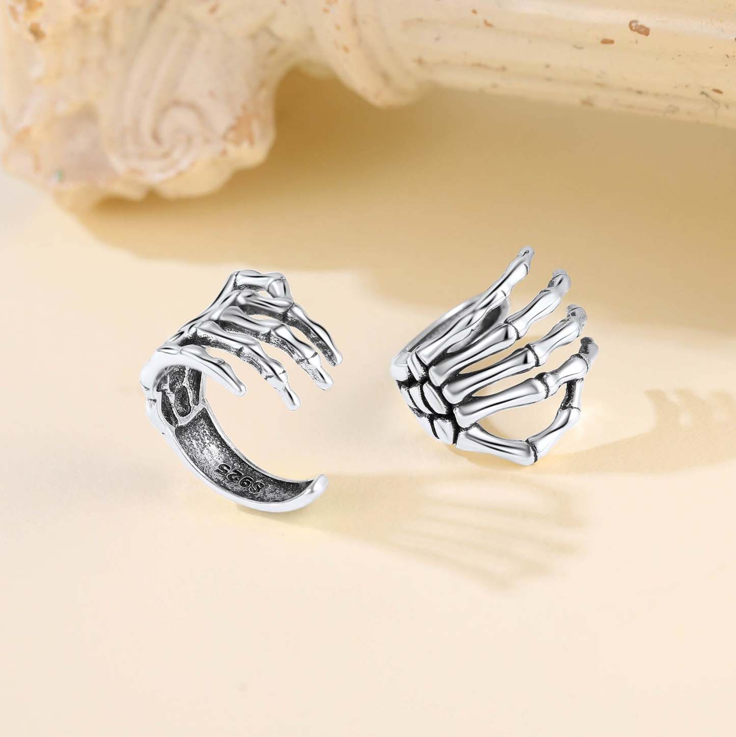 S925 Skeleton Hand Ear Cuffs Gothic Halloween Jewelry