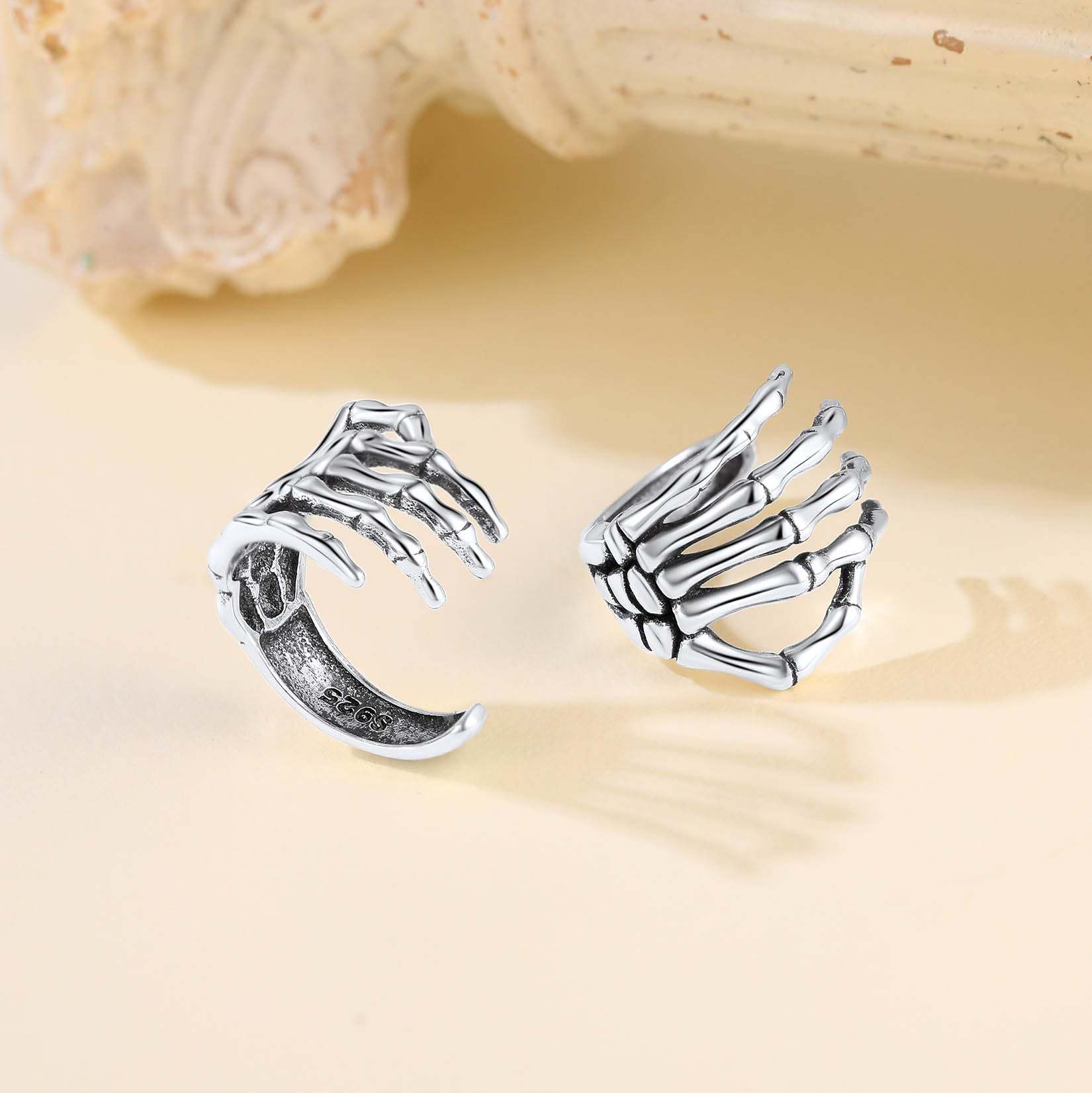 S925 Skeleton Hand Ear Cuffs Gothic Halloween Jewelry