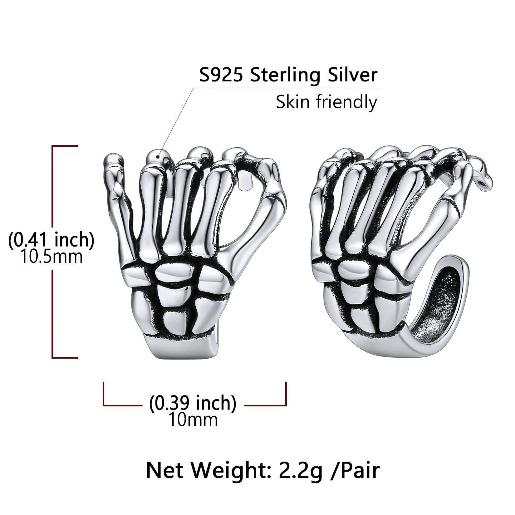 S925 Skeleton Hand Ear Cuffs Non-Pierced Gothic Halloween Jewelry Size