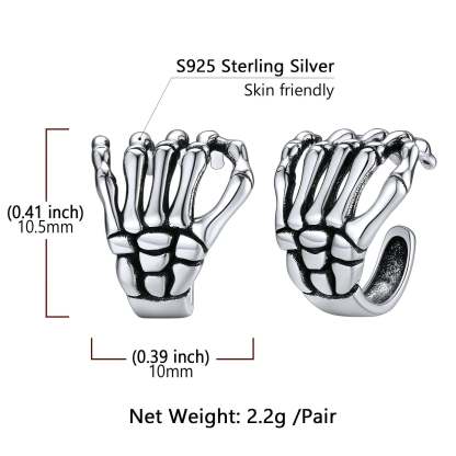 S925 Skeleton Hand Ear Cuffs Non-Pierced Gothic Halloween Jewelry Size