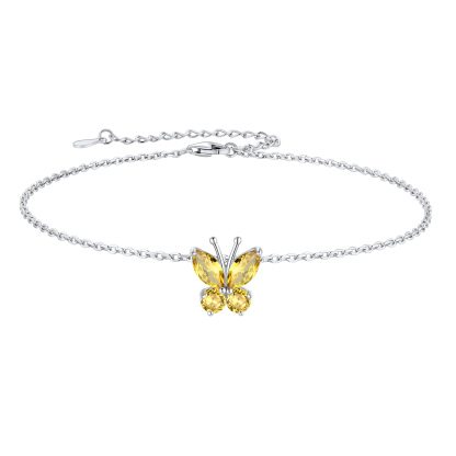 Cute Butterfly Birthstone Sterling Silver Anklet For Women Nov