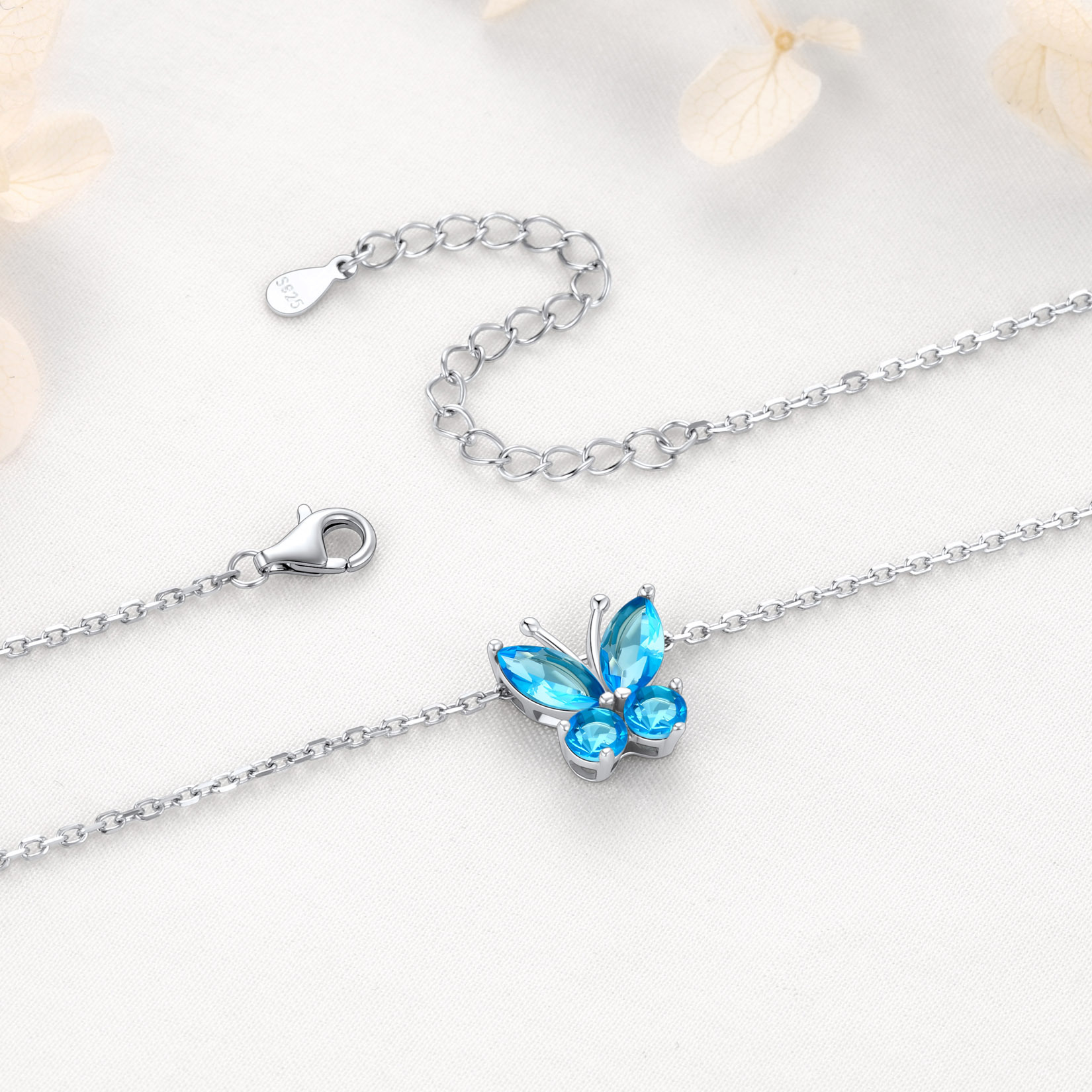 Cute Butterfly Birthstone Sterling Silver Anklet For Women detail