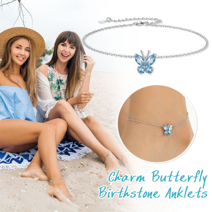 Butterfly Birthstone Sterling Silver Anklet For Women girl