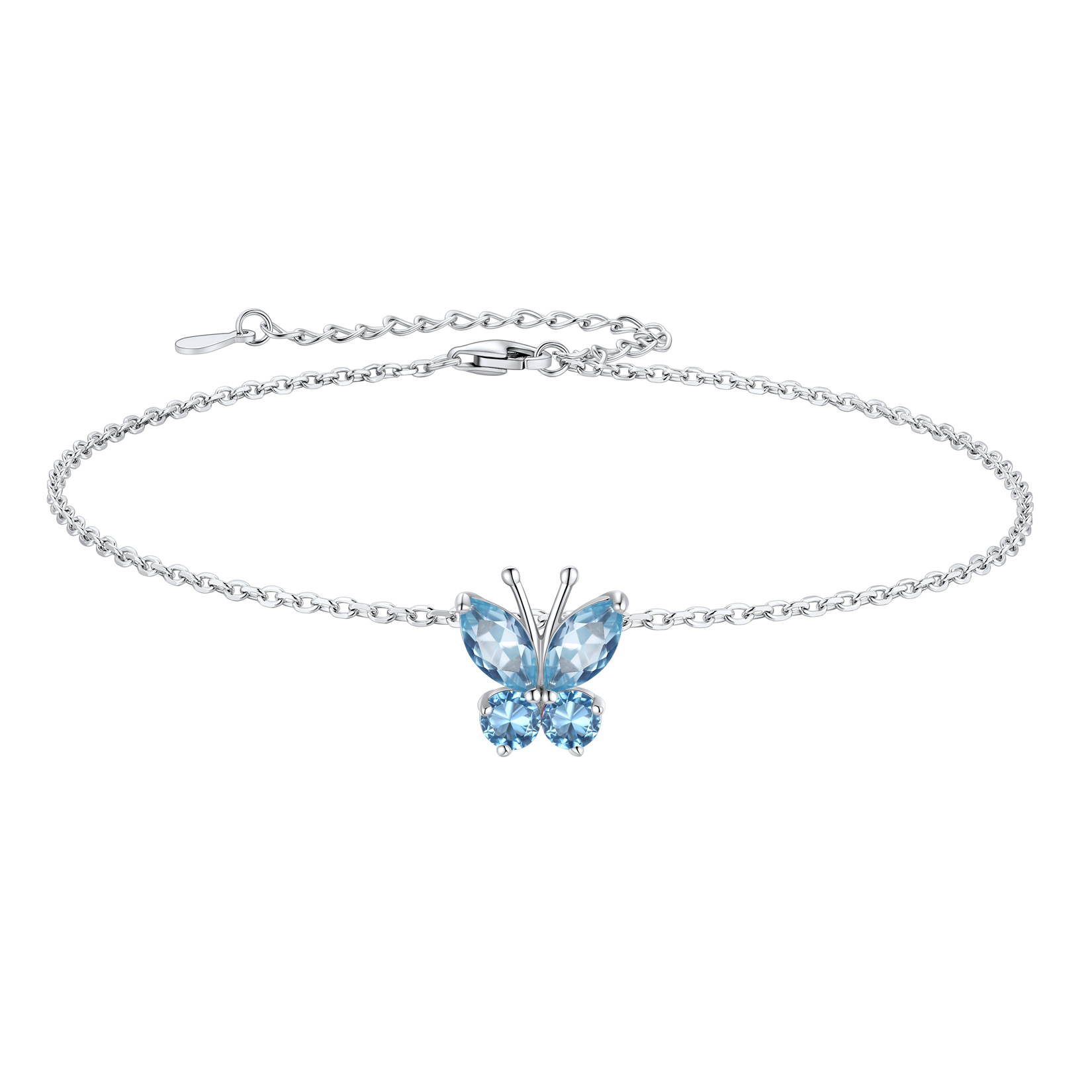 Cute Butterfly Birthstone Sterling Silver Anklet For Women Mar