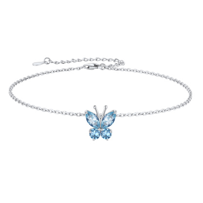 Cute Butterfly Birthstone Sterling Silver Anklet For Women Mar