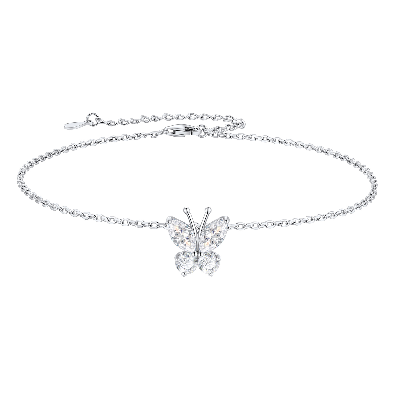 Cute Butterfly Birthstone Sterling Silver Anklet For Women Apr
