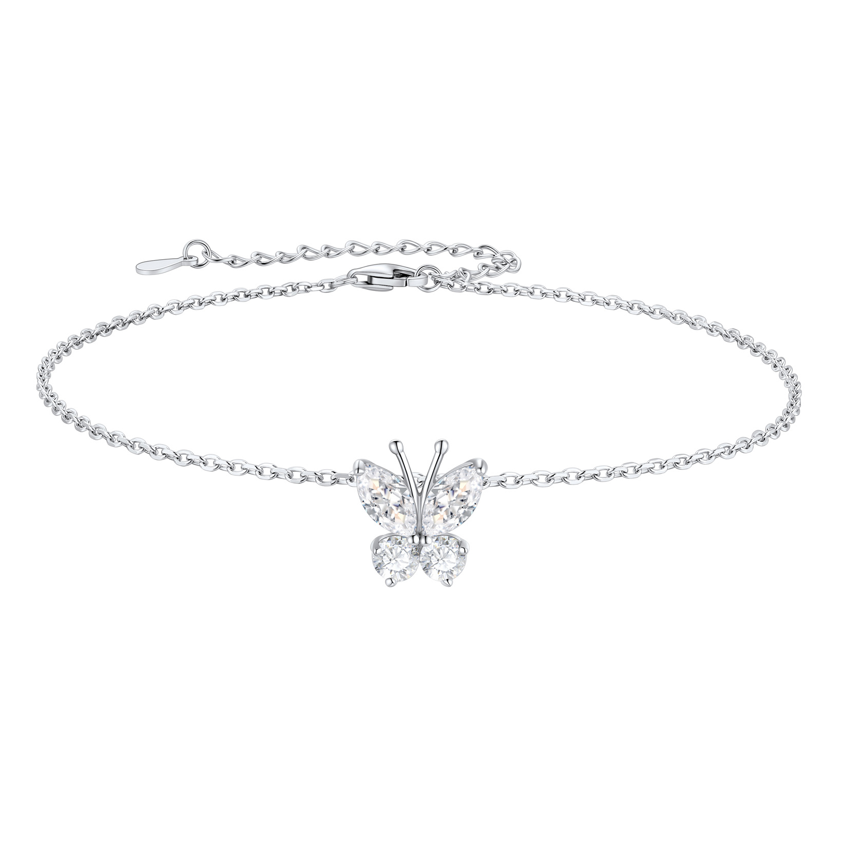 Cute Butterfly Birthstone Sterling Silver Anklet For Women Apr
