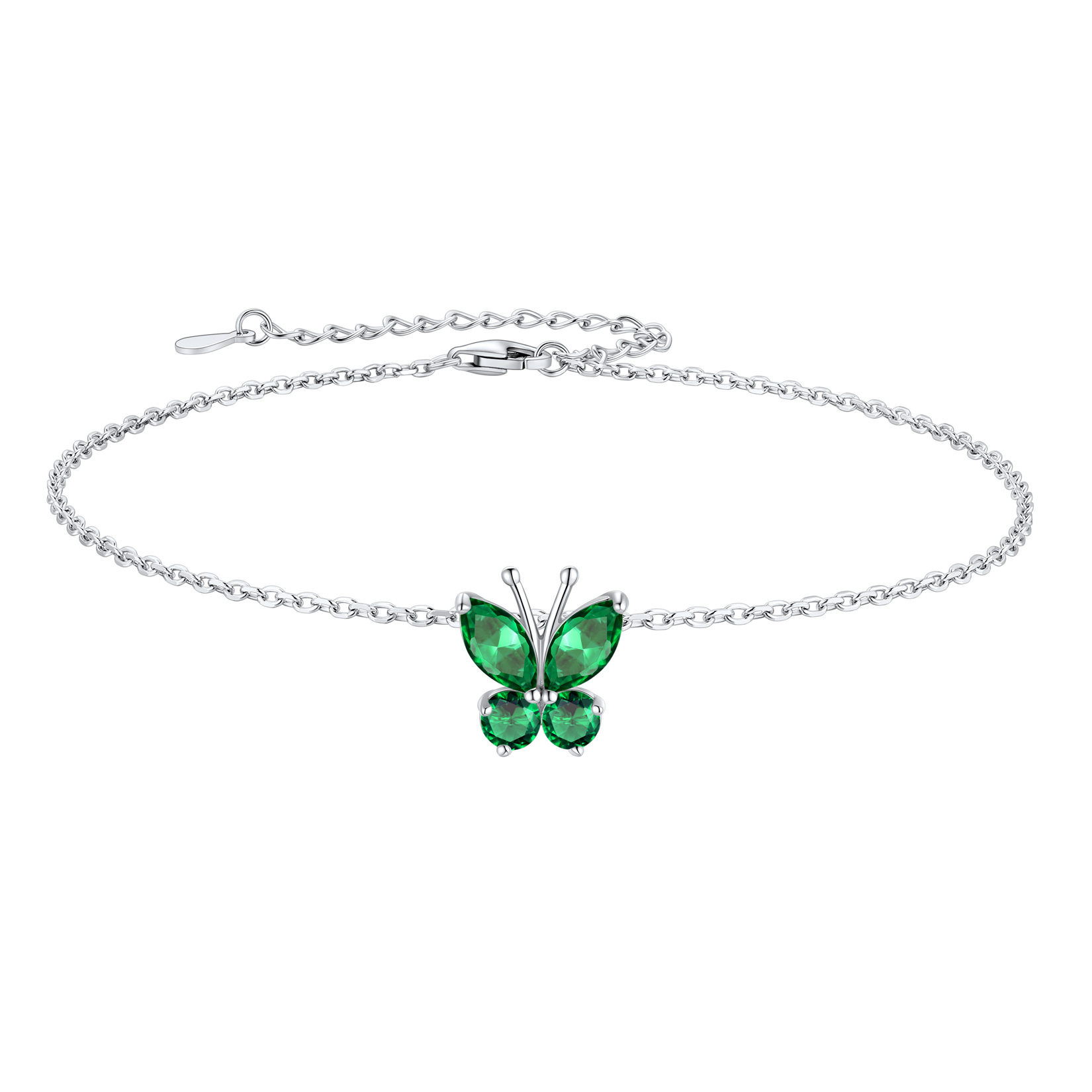 Cute Butterfly Birthstone Sterling Silver Anklet For Women May