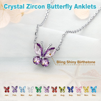 Butterfly Birthstone Sterling Silver Anklet