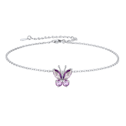 Cute Butterfly Birthstone Sterling Silver Anklet For Women Jun