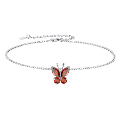 Cute Butterfly Birthstone Sterling Silver Anklet For Women Jul