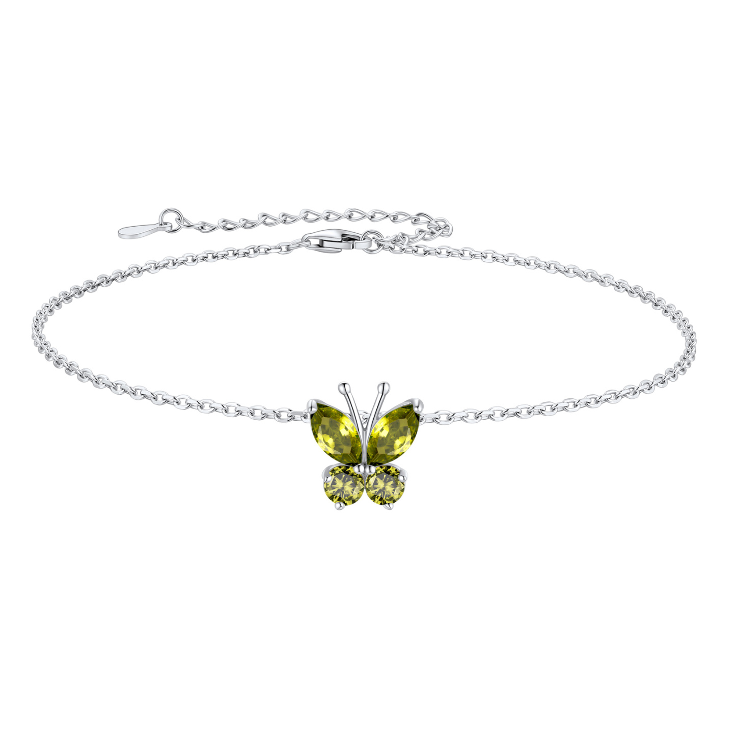 Cute Butterfly Birthstone Sterling Silver Anklet For Women Aug