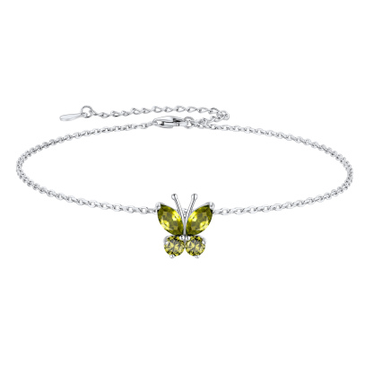 Cute Butterfly Birthstone Sterling Silver Anklet For Women Aug